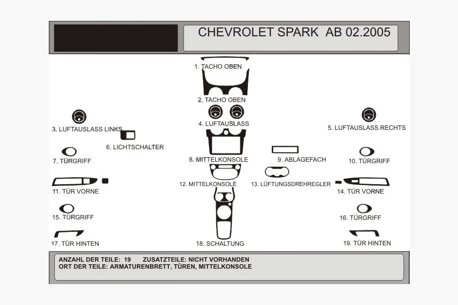 Chevrolet Spark 2004-2009 гг. Накладки на панель приборов (Hartman) Image