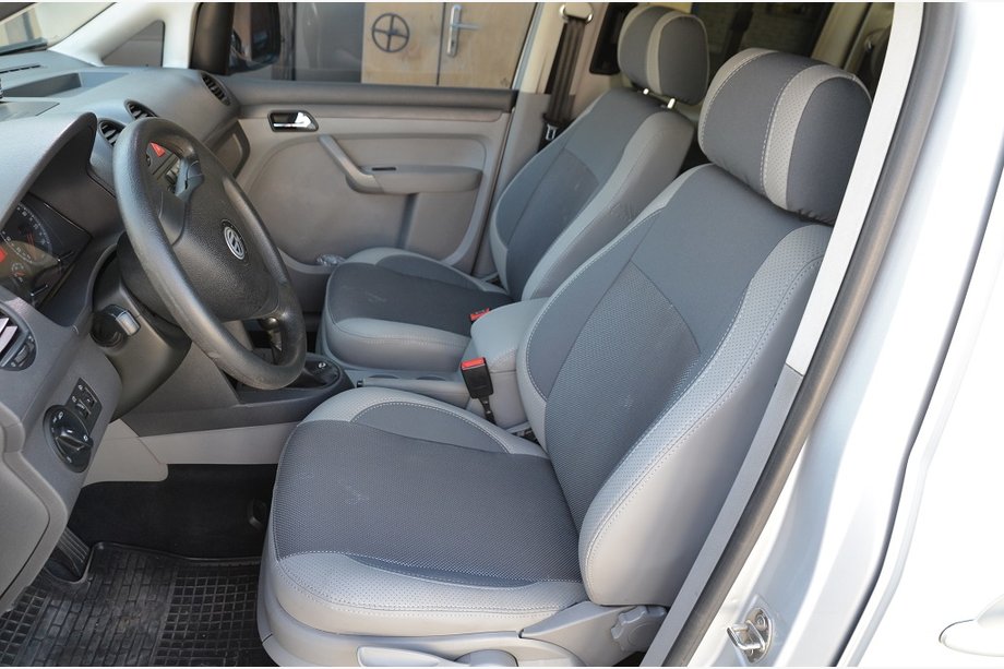 Volkswagen Caddy 2004-2010 гг. Авточехлы (Эко-кожа↗Ткань, Premium) Весь салон (5 мест) Фото 6