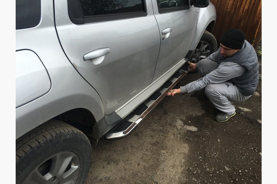 Renault Duster 2008–2017 гг. Боковые Подножки Vison (2 шт., Алюминий и Нержавеющая Сталь) Image