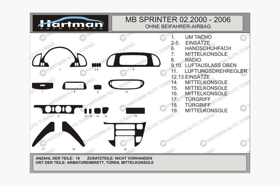 Mercedes Sprinter W901/902/903/904/905 1995–2006 гг. (cdi, 2000-2006) Накладки на торпедо (Vip-Hartman) Темное дерево Фото 2