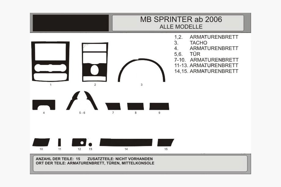 Mercedes Sprinter W906 2006–2018 гг. Комплект накладок на панель (15 деталей, VIP-Hartman) Image