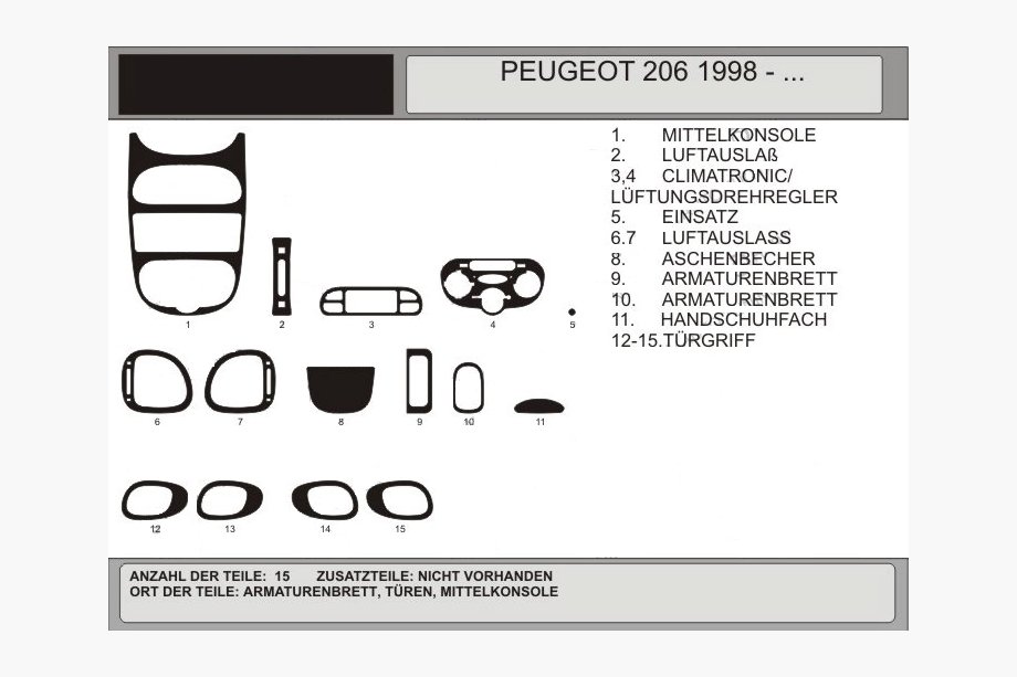 Peugeot 206 1998-2024 гг. Накладки на панель приборов (Hartman, 1998-2001) Алюминий Image