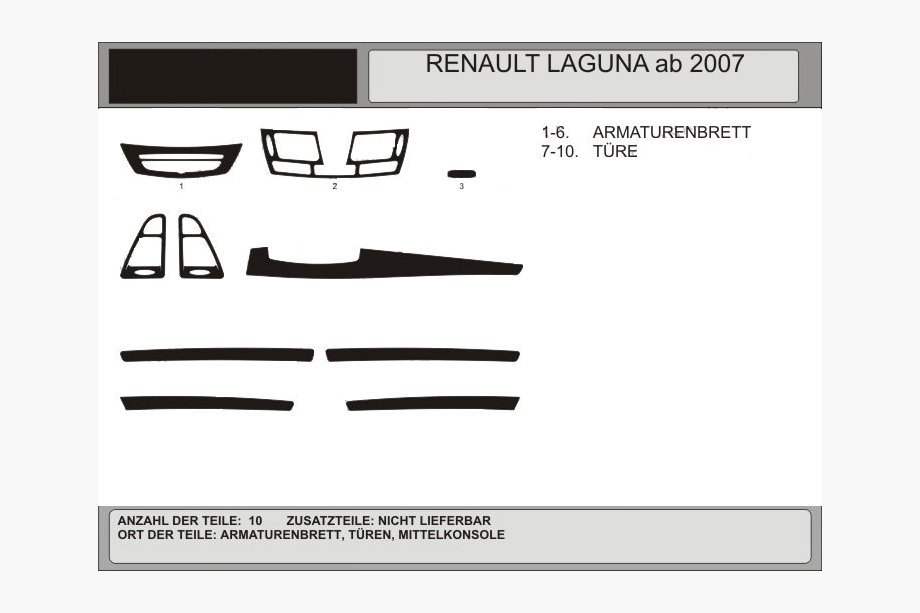 Renault Laguna 2007-2015 гг. Накладки на панель приборов (Hartman, Польша) Алюминий Image
