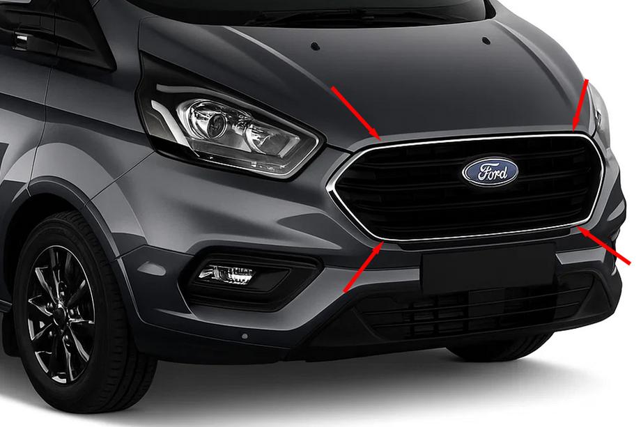 Ford Custom 2013-2022 гг. Хромированная окантовка решетки радиатора 2018+ (4 шт., нержавейка) Image