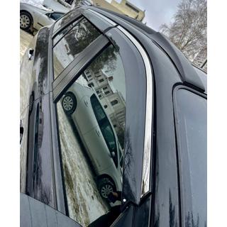 Ветровики с хромированным молдингом (4 шт, Niken) Hyundai Santa Fe 2 2006-2012 гг. фото 4