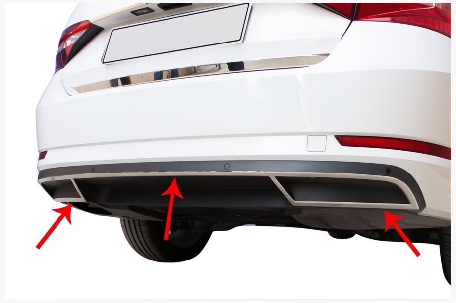 Skoda Superb 2015-2024 гг. Накладки на торец заднего бампера Carmos (3 шт, нержавейка) Фото 1