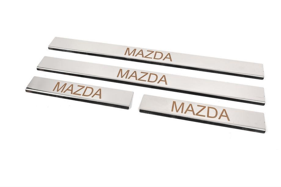 Mazda 3 2009-2013 гг. Накладки на пороги Carmos (4 шт, нержавейка) V-3 Фото 2