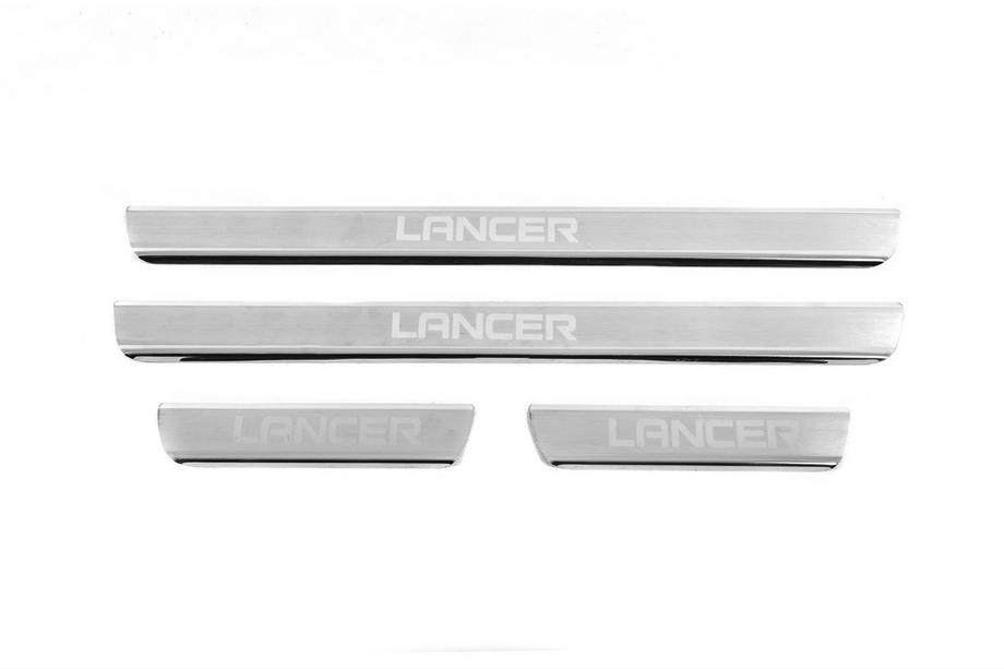 Mitsubishi Lancer 9 2004-2008 гг. Накладки на пороги Carmos V3 (4 шт, нержавейка) Image