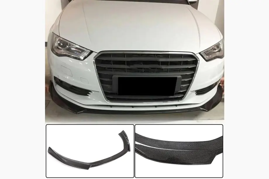 Audi A3 2012-2020 гг. Накладка на передний бампер Lip V1 (для Base 2012-2016 Sedan, Карбон) Image