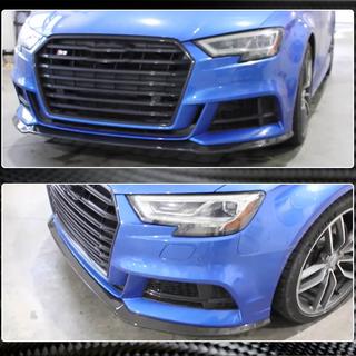 Накладка на передний бампер Lip V5 (для S-Line Sedan 2017-2020, Карбон) Audi A3 2012-2020 гг. фото 4