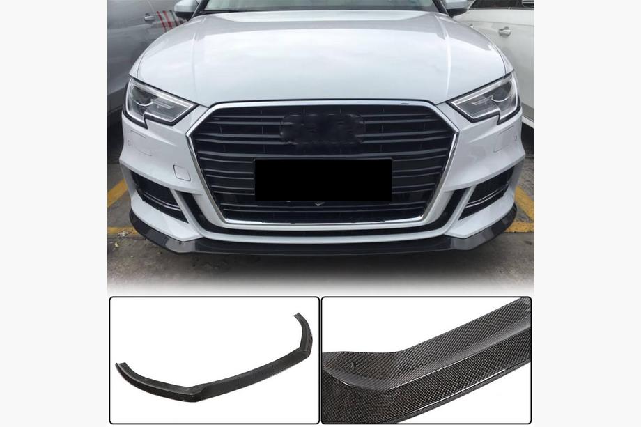 Audi A3 2012-2020 гг. Накладка на передний бампер Lip V5 (для S-Line Sedan 2017-2020, Карбон) Фото 1