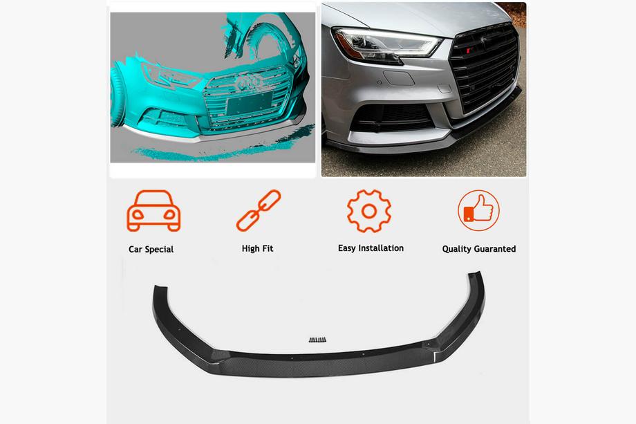 Audi A3 2012-2020 гг. Накладка на передний бампер Lip V5 (для S-Line Sedan 2017-2020, Карбон) Фото 2