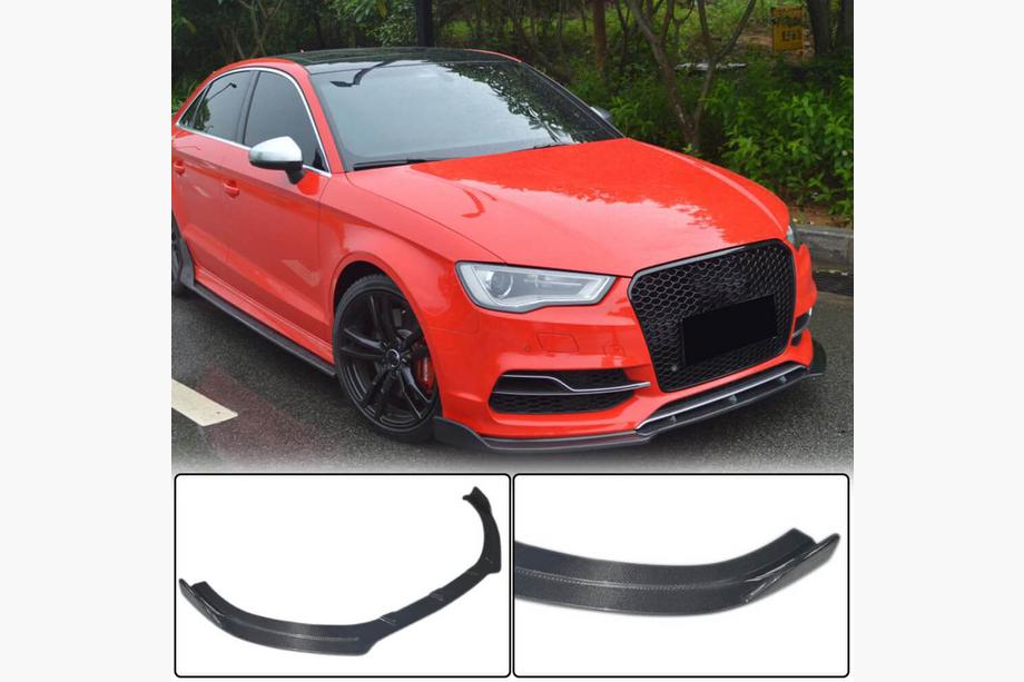 Audi A3 2012-2020 гг. Накладка на передний бампер Lip V3 (для S-Line Sedan 2012-2016, Карбон) Фото 1
