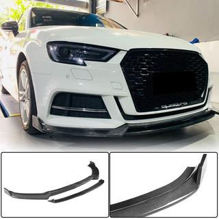 Накладка на передний бампер Lip V4 (для S-Line Sedan 2017-2020, Карбон) Audi A3 2012-2020 гг. фото 1