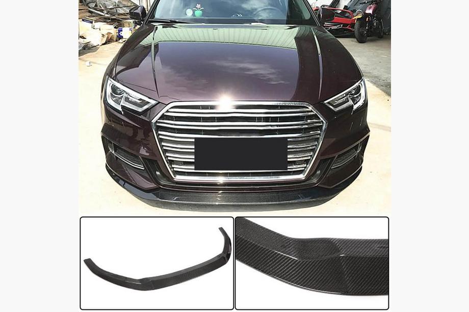 Audi A3 2012-2020 гг. Накладка на передний бампер Lip V3 (для S-Line Sedan 2017-2020, Карбон) Фото 1
