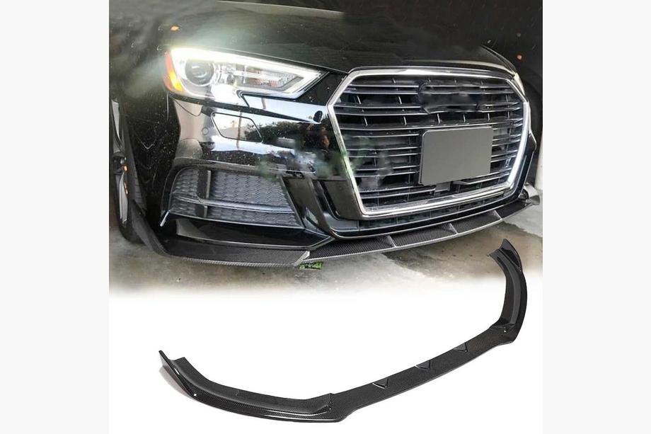 Audi A3 2012-2020 гг. Накладка на передний бампер Lip V1 (для S-Line 2017-2020 Sedan, Карбон) Image