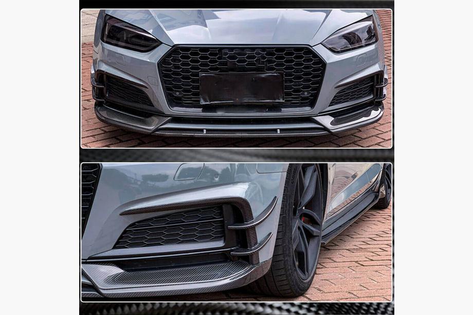 Audi A5 2016-2025 гг. Накладки на передний бампер Flap V2 (для S-Line 2016-2020, Карбон) Фото 4