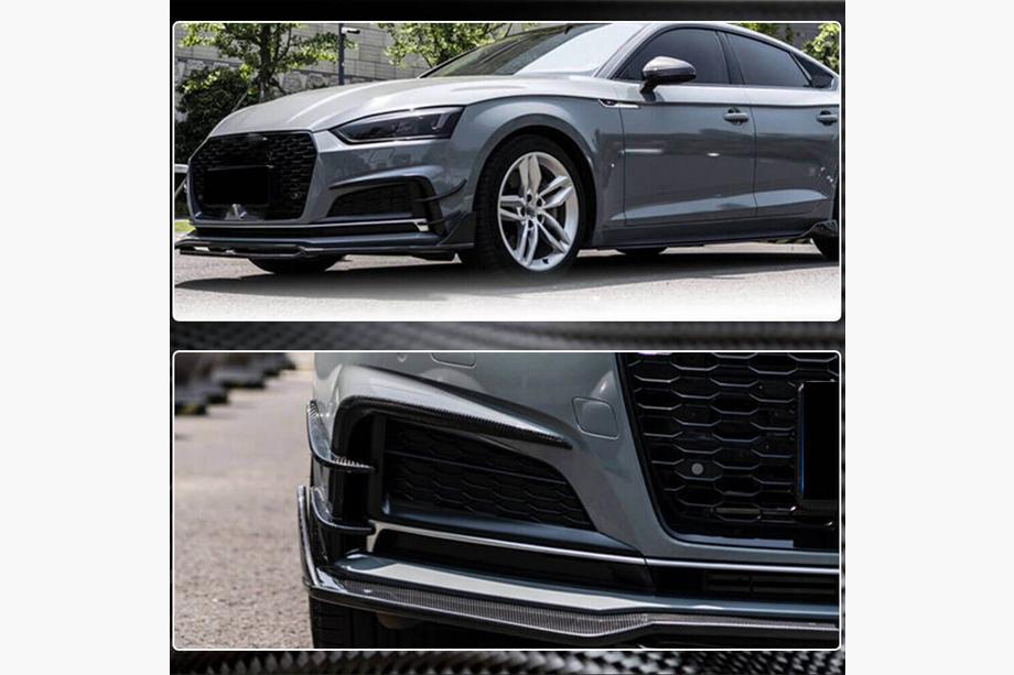 Audi A5 2016-2025 гг. Накладки на передний бампер Flap V2 (для S-Line 2016-2020, Карбон) Фото 5