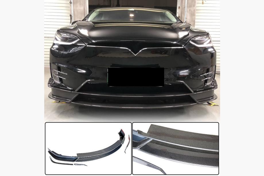Tesla Model X 2015- гг. Накладка на передний бампер Lip (2015-2021, Карбон) Фото 1