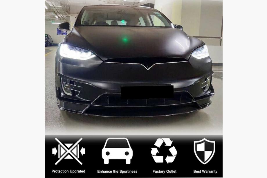 Tesla Model X 2015- гг. Накладка на передний бампер Lip (2015-2021, Карбон) Фото 3