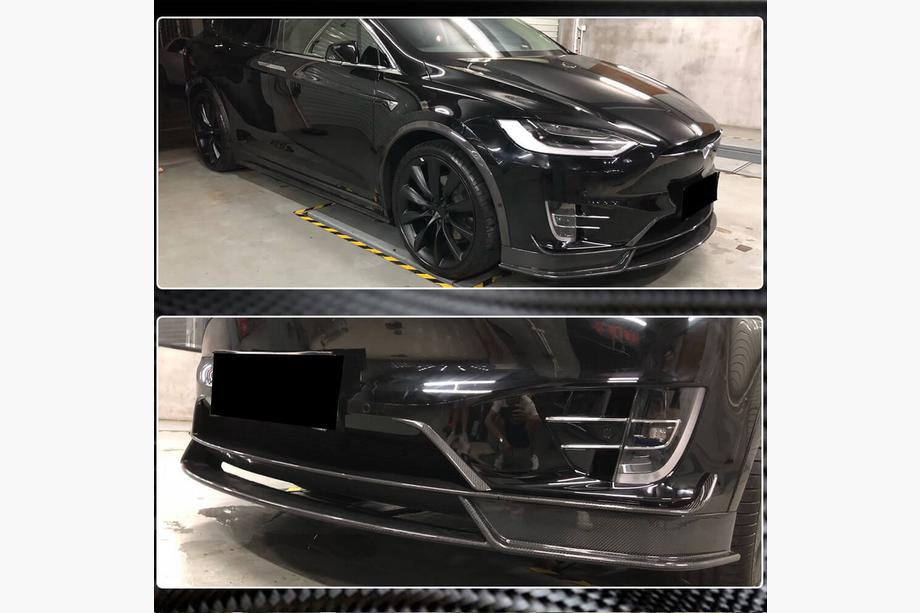 Tesla Model X 2015- гг. Накладка на передний бампер Lip (2015-2021, Карбон) Фото 4