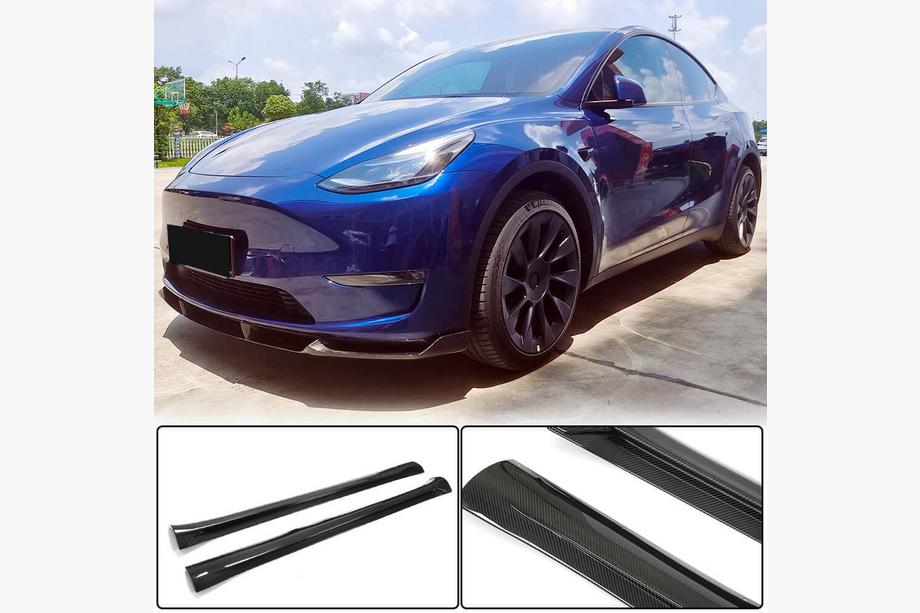 Tesla Model Y 2020- гг. Накладки на пороги V2 (2020-2025, Карбон) Image