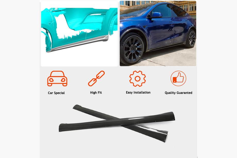 Tesla Model Y 2020- гг. Накладки на пороги V2 (2020-2025, Карбон) Фото 2