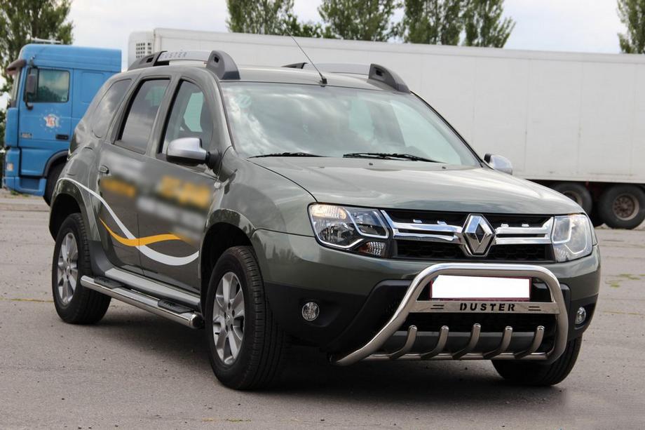Renault Duster 2008–2017 гг. Передняя защита с надписью WT004 (нержавейка) Фото 2