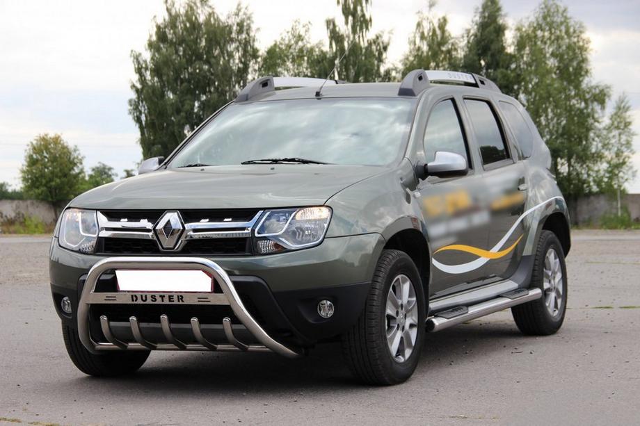Renault Duster 2008–2017 гг. Передняя защита с надписью WT004 (нержавейка) Фото 1