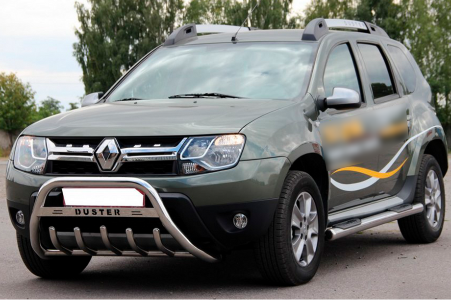 Renault Duster 2008–2017 гг. Боковые трубы с вставками (2 шт., нержавейка) Image