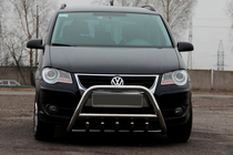 Volkswagen Touran 2003-2010 гг. Кенгурятник WT003 (нержавейка) 60 мм, с надписью фото 1