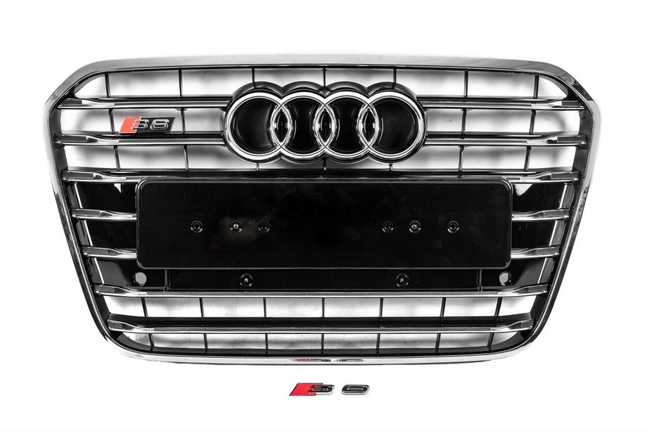 Audi A6 C7 2011–2018 гг. Передняя черная решетка с хромированной рамкой S-style (2011-2014) Фото 1