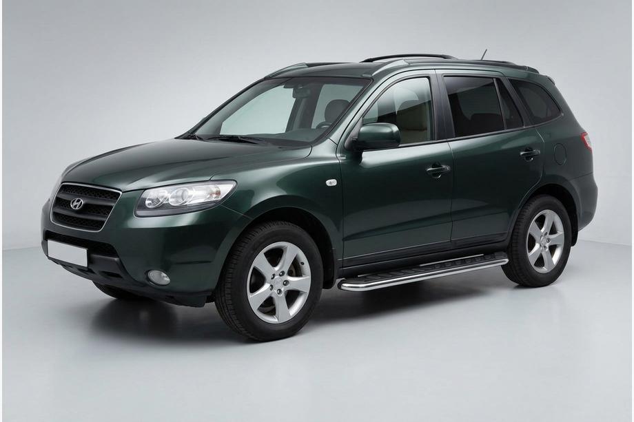 Hyundai Santa Fe 2 2006-2012 гг. Боковые Подножки Maydos V1 (2 шт., Алюминий и Нержавейка) Image