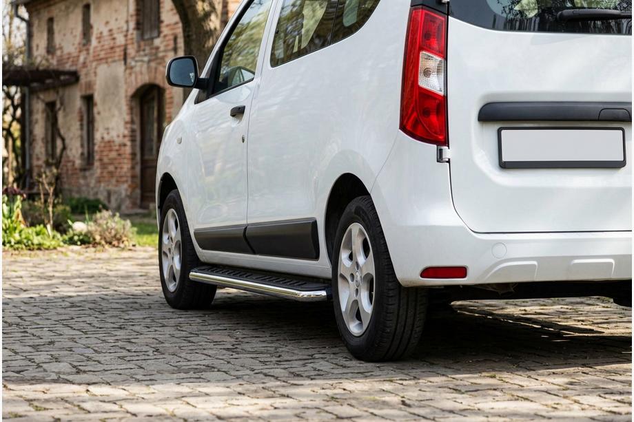 Dacia Dokker 2013-2022 гг. Боковые Подножки Maydos V1 (2 шт., Алюминий и Нержавейка) Image