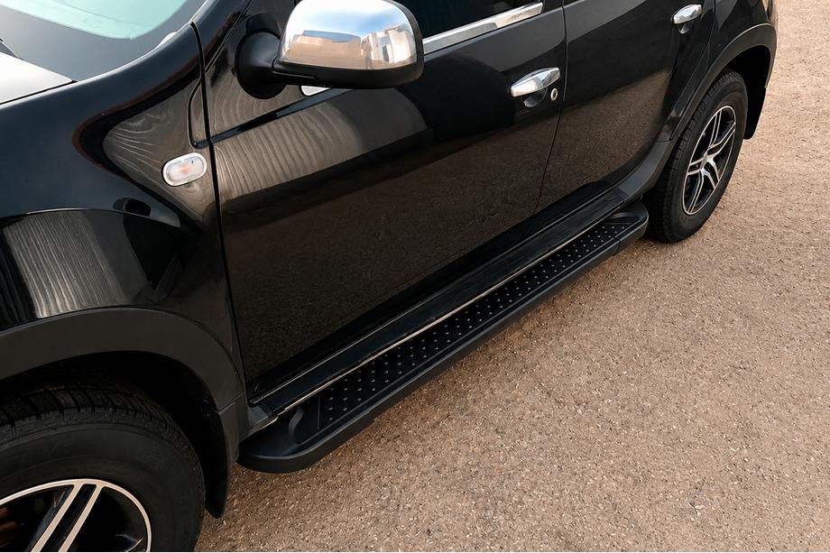 Dacia Duster 2008-2018 гг. Боковые Подножки Allmond Black (2 шт., Алюминий) Image