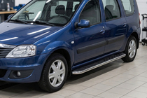 Dacia Logan MCV 2004-2014 гг. Боковые Подножки Maydos V1 (2 шт., Алюминий и Нержавейка) фото 1