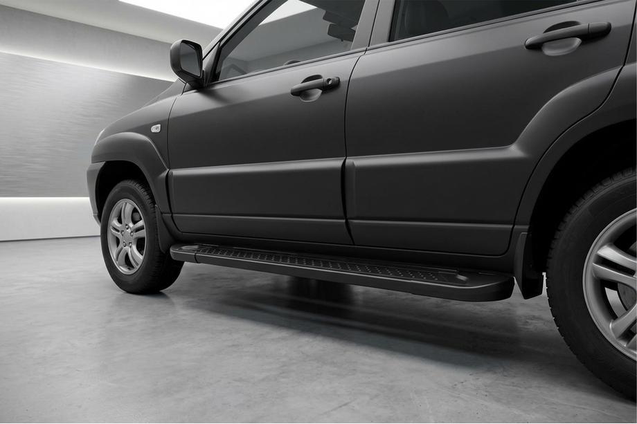 Kia Sportage 2004-2010 гг. Боковые Подножки Allmond Black (2 шт., Алюминий) Image