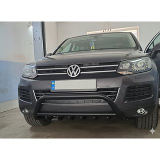 Кенгурятник WT003 Черный Нержавейка Volkswagen Touareg 2010-2018 гг. фото 1