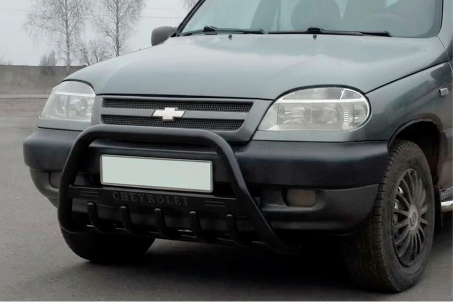 Chevrolet Niva 1998-2020 гг. Кенгурятник WT004 Черный (Нержавейка) Фото 1