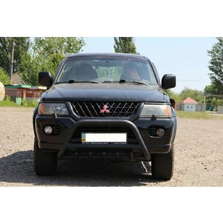 Кенгурятник WT003 Черный Нержавейка Mitsubishi Pajero Sport 1996-2007 гг. фото 4