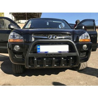 Кенгурятник WT004 Черный (Нержавейка) Hyundai Tucson JM 2004- гг. фото 2