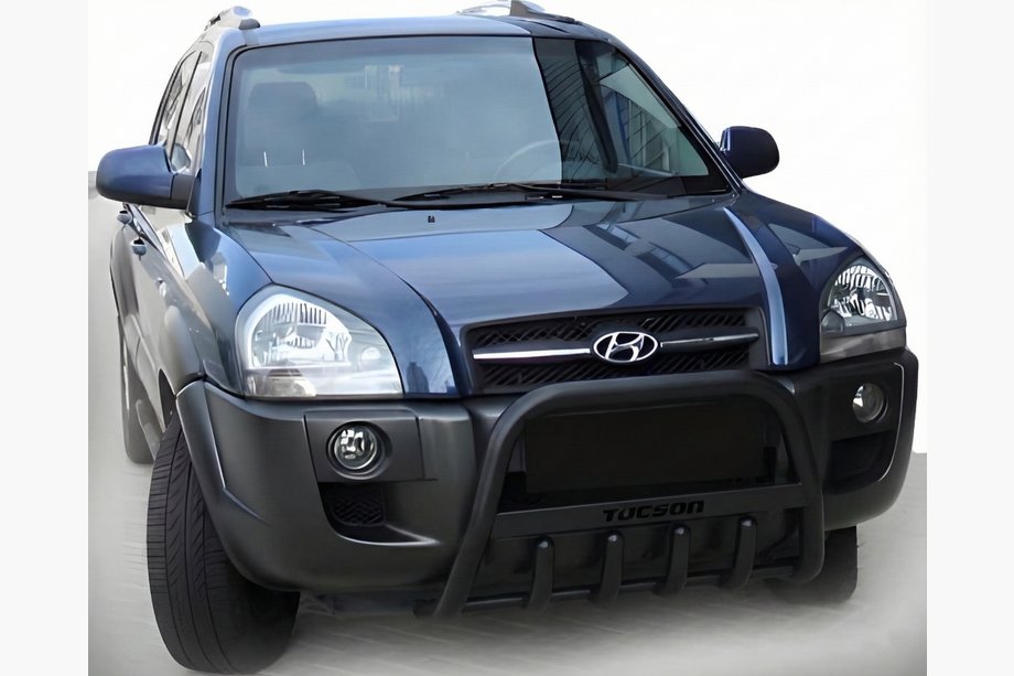 Hyundai Tucson JM 2004- гг. Кенгурятник WT004 Черный (Нержавейка) Фото 3