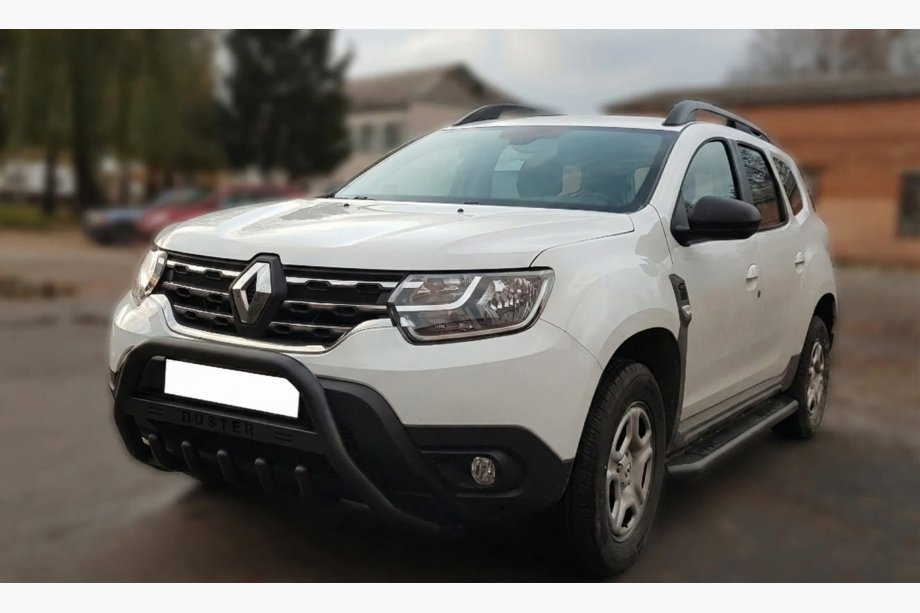 Renault Duster 2018-2024 гг. Кенгурятник с надписью WT004 Черный (нержавейка) Image