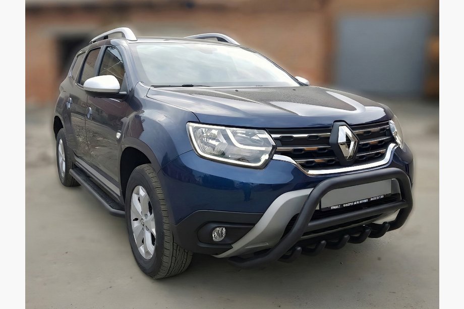 Dacia Duster 2018-2024 гг. Кенгурятник без надписи WT003 Черный (нерж.) Image