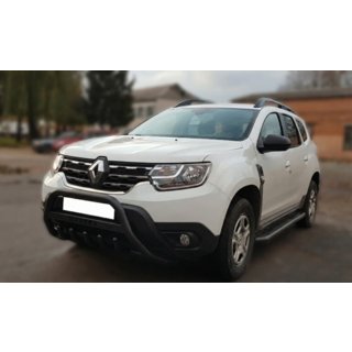 Кенгурятник с надписью WT004 Черный (нержавейка) Dacia Duster 2018-2024 гг. фото 1