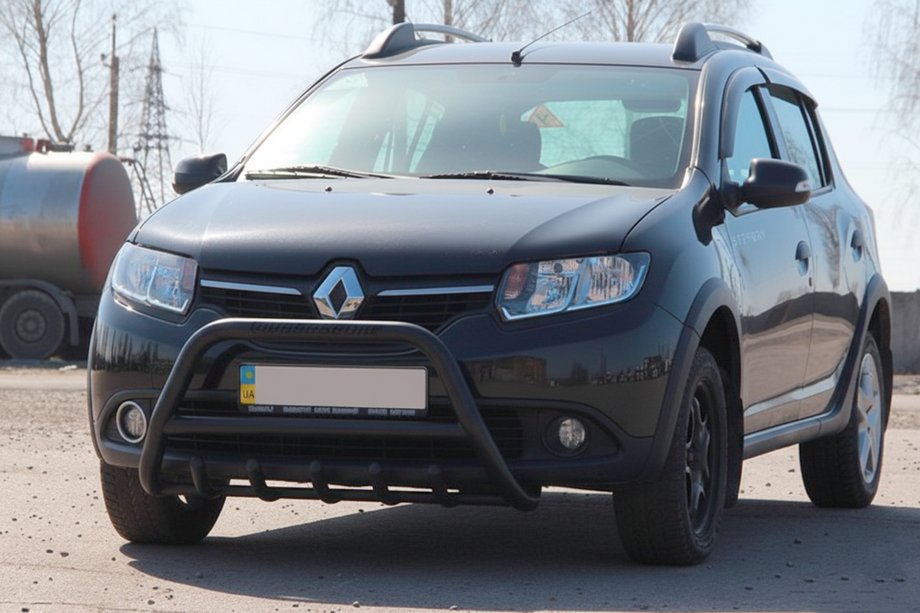 Renault Sandero 2013-2022 гг. Кенгурятник WT003 Black (нерж) Image