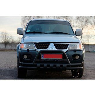 Передняя защита ST015WT Black (нерж) Mitsubishi Pajero Sport 1996-2007 гг. фото 2