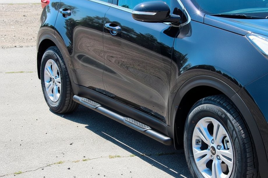 Kia Sportage 2015-2021 гг. Боковые Трубы BB002 Черные (2 шт., Нержавейка) Фото 4