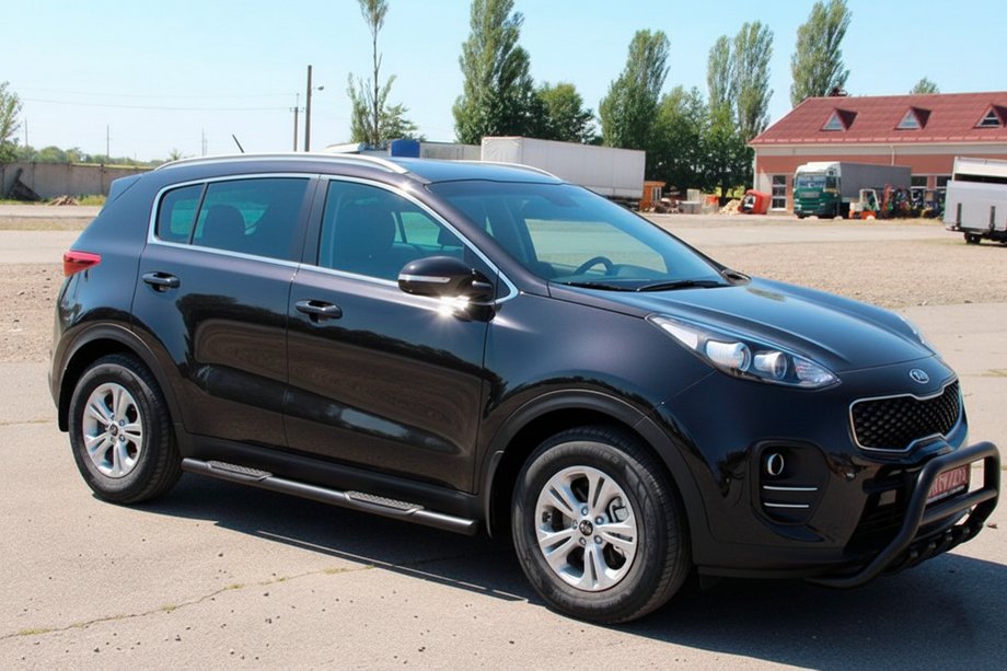 Kia Sportage 2015-2021 гг. Боковые Трубы BB002 Черные (2 шт., Нержавейка) Фото 2