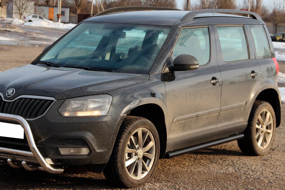 Skoda Yeti 2009-2017 гг. Боковые трубы Black (2 шт., нержавейка) Фото 2